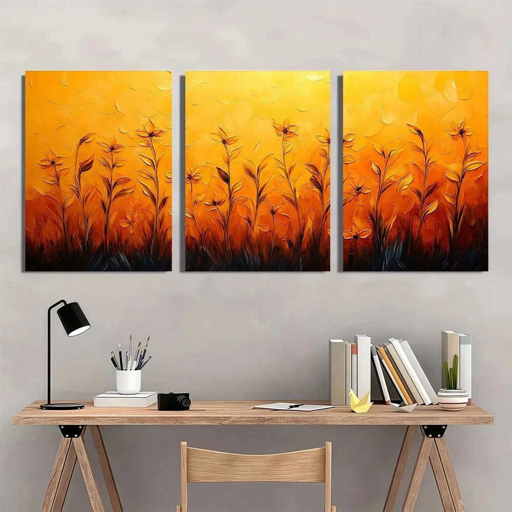 3pcs Solid Abstract Yellow Painting Metal Print Ready to Hang Art - Bella Home Decor