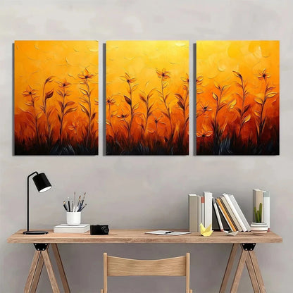 3pcs Solid Abstract Yellow Painting Metal Print Ready to Hang Art - Bella Home Decor