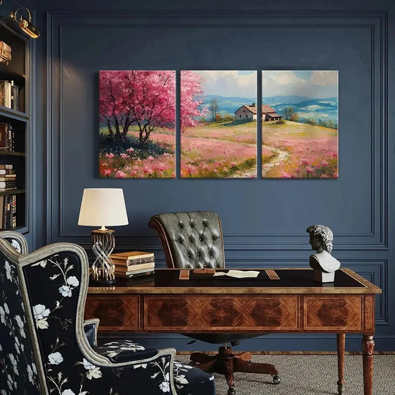3pcs Spring Blossom Landscape Rustic Cottage Metal Print Ready to Hang Art - Bella Home Decor