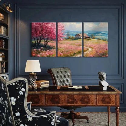 3pcs Spring Blossom Landscape Rustic Cottage Metal Print Ready to Hang Art - Bella Home Decor