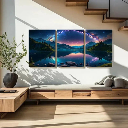 3pcs Starry Sky Milky Way Fantasy Landscape Wall Art Set Canvas Framed 50x70cm - High Quality Print 100% Australian Made Wall Canvas Ready to Hang - Bella Home Decor