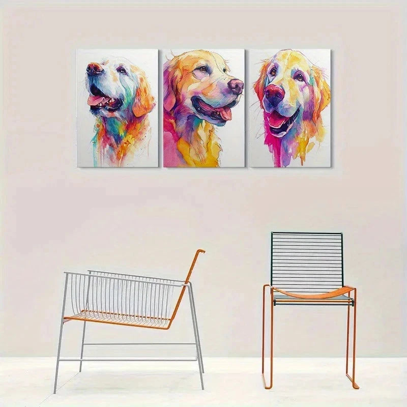 3pcs Colorful Abstract Golden Retriever Metal Print Ready to Hang Art - Bella Home Decor