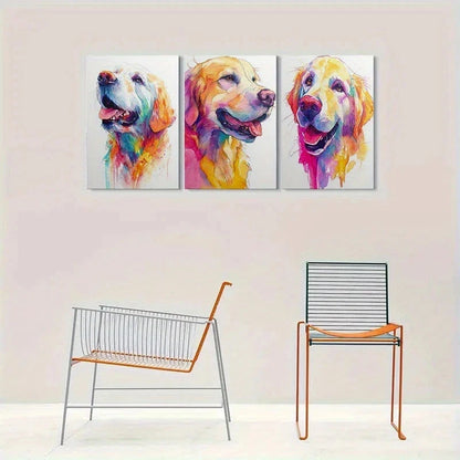 3pcs Colorful Abstract Golden Retriever Metal Print Ready to Hang Art - Bella Home Decor