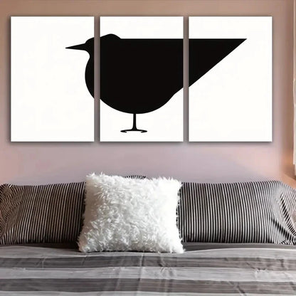 3pcs Black and White Abstract Bird Metal Print Ready to Hang Art - Bella Home Decor