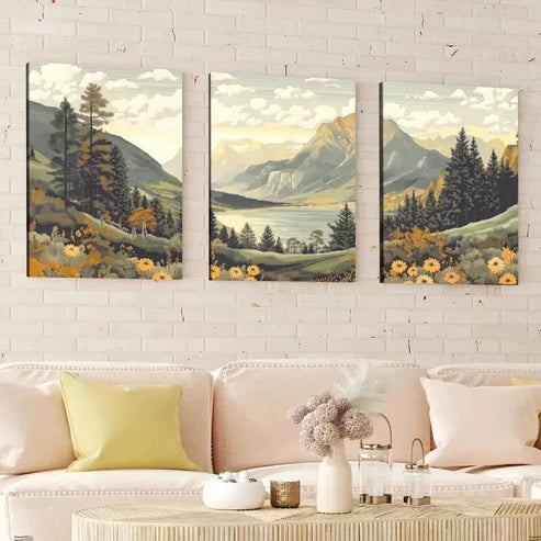 3pcs Vintage Style Mountain Landscape Nature Wall Art Set Canvas Unframed - High Quality Print 100% Australian Made Wall Canvas
