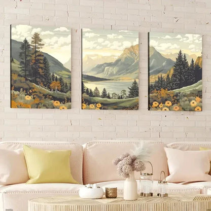 3pcs Vintage Style Mountain Landscape Nature Wall Art Set Canvas Unframed - High Quality Print 100% Australian Made Wall Canvas