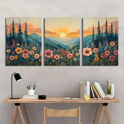 3pcs Gunnison Forest Wildflowers Sunrise Perfect Wall Art Set Canvas Framed 60x90cm - High Quality Print 100% Australian Made Wall Canvas Ready to Hang
