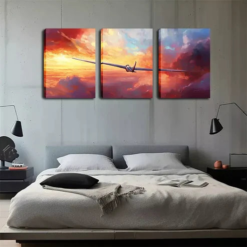 3pcs Flying Machine In The Sky Wall Art Canvas Unframed - High Quality Print 100% Australian Made Wall Canvas - Bella Home Decor