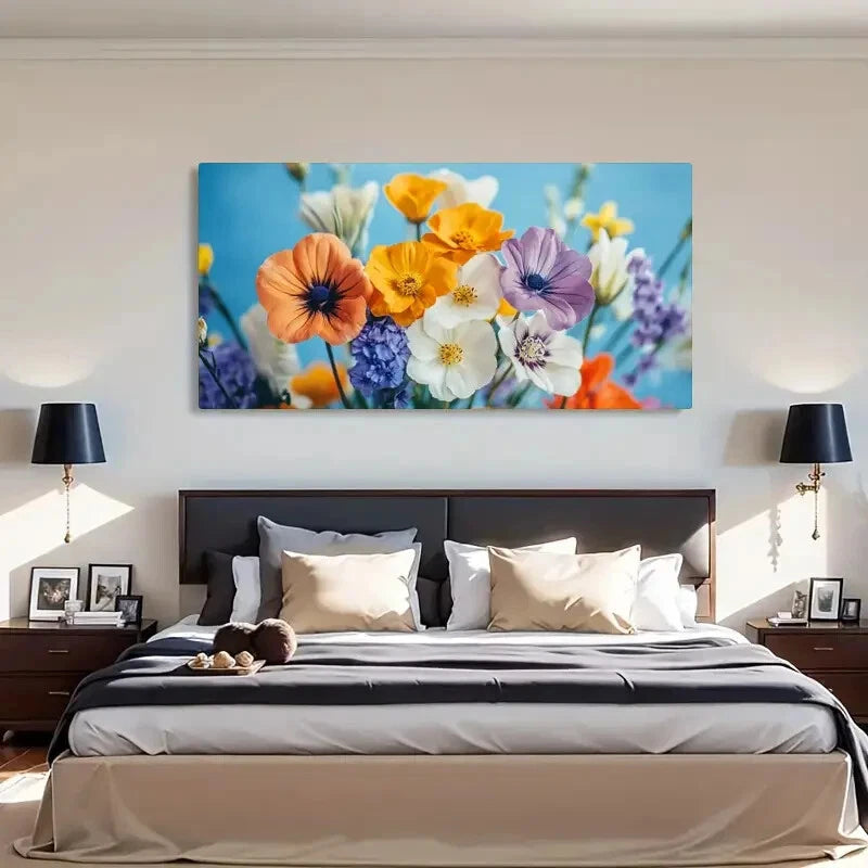 Colorful Poppies Wildflower Wall Art Canvas Office Home Room Framed 120x60cm - Bella Home Decor