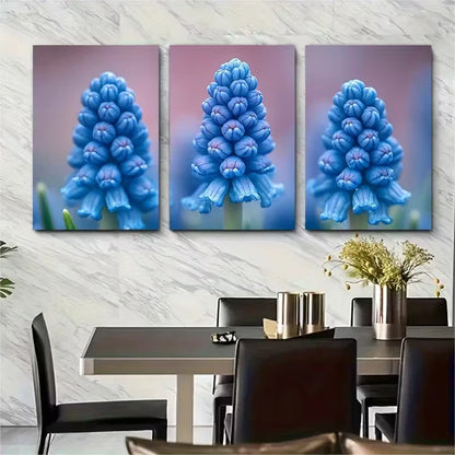 3pcs Grape Hyacinth Macro Photography Metal Print Ready to Hang Art