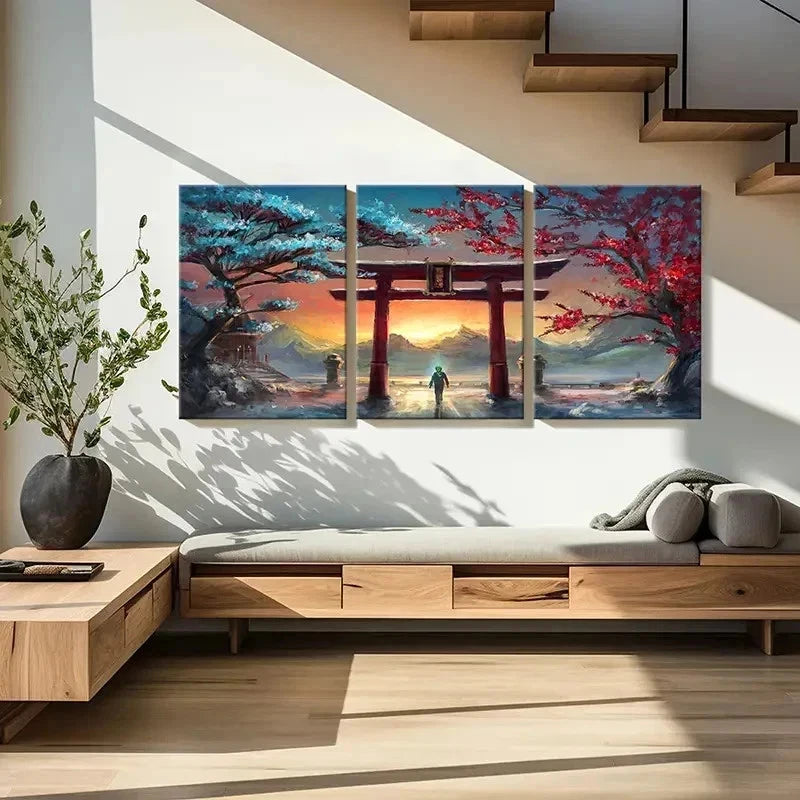 3pcs Aesthetic Art Anime Landscape Torii Wall Art Set Canvas Framed 60x90cm - High Quality Print 100% Australian Made Wall Canvas Ready to Hang - Bella Home Decor