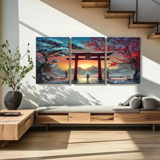 3pcs Aesthetic Art Anime Landscape Torii Wall Art Set Canvas Framed 60x90cm - High Quality Print 100% Australian Made Wall Canvas Ready to Hang