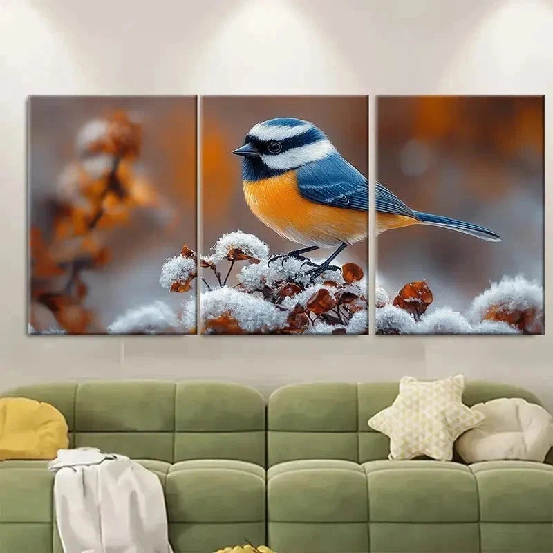 3pcs Chickadee Painting Birds Original Art TI  Wall Art Set Canvas Framed 60x90cm - High Quality Print 100% Australian Made Wall Canvas Ready to Hang - Bella Home Decor