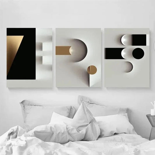 3pcs black and white geometric poster Metal Print Ready to Hang Art