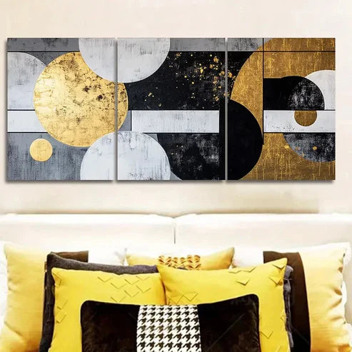 3pcs Flowing white and Golden paintings Wall Art Canvas Unframed - High Quality Print 100% Australian Made Wall Canvas