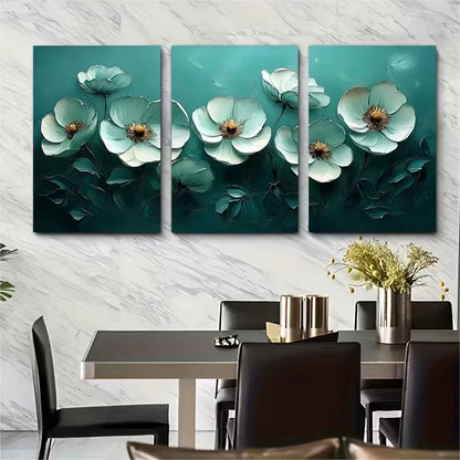 3pcs Abstract Floral Oil Painting Metal Print Ready to Hang Art - Bella Home Decor