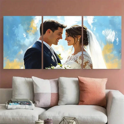 3pcs Wedding Couple Portrait unique illustration Metal Print Ready to Hang Art