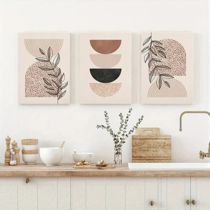 3pcs Black & Beige Abstract Line Prints Metal Print Ready to Hang Art - Bella Home Decor