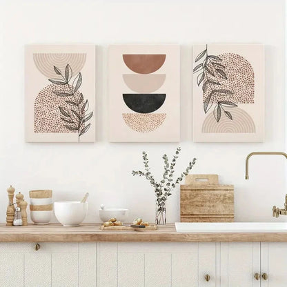 3pcs Black & Beige Abstract Line Prints Metal Print Ready to Hang Art - Bella Home Decor