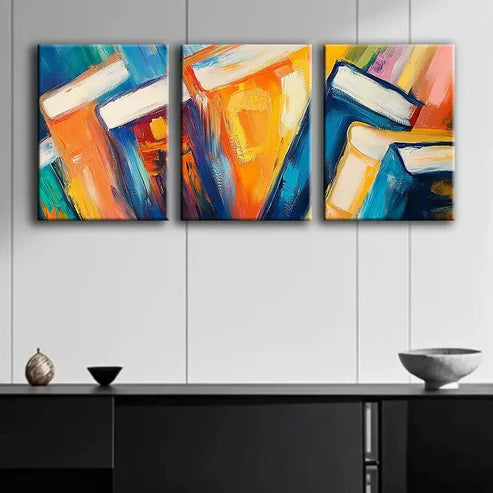 3pcs Colorful Abstract Book Design Perfect Wall Art Set Canvas Unframed - High Quality Print 100% Australian Made Wall Canvas - Bella Home Decor