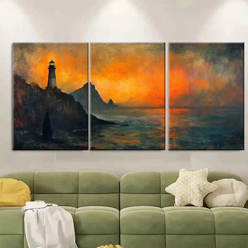 3pcs Bell Rock Lighthouse Art Metal Print Ready to Hang Art - Bella Home Decor