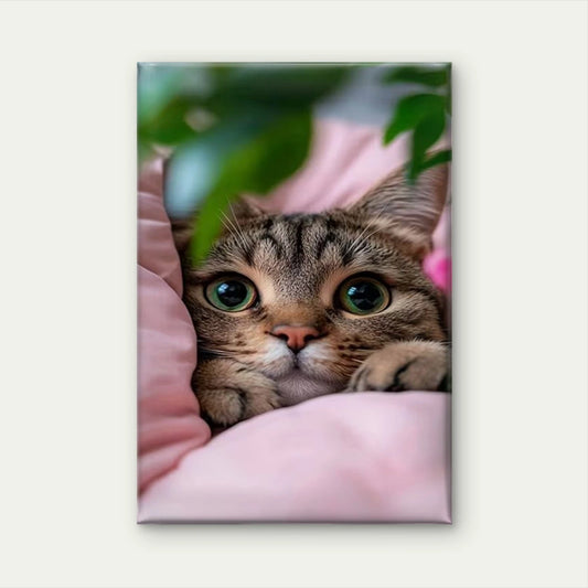 Peeking Cat in Pink 60x90cm Metal Print Ready to Hang