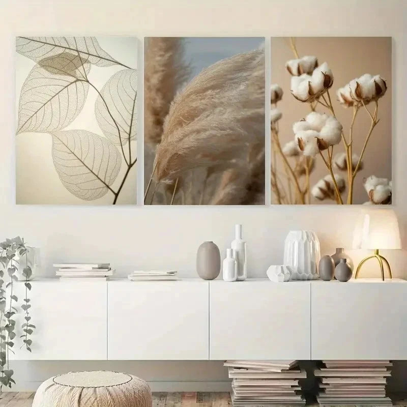3pcs Dandelion Pampas Grass Reed Leaves Metal Print Ready to Hang Art - Bella Home Decor
