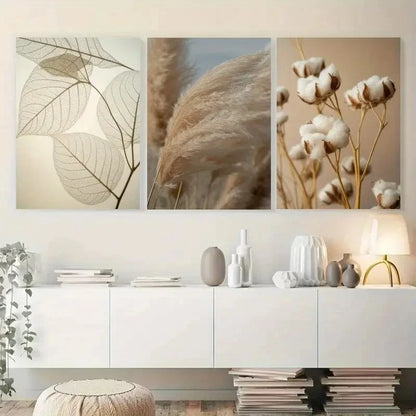 3pcs Dandelion Pampas Grass Reed Leaves Metal Print Ready to Hang Art - Bella Home Decor