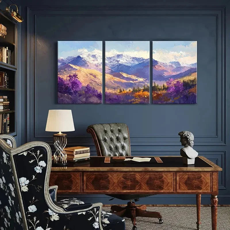 3pcs Set of Abstract Vibrant Mountain Landscape Metal Print Ready to Hang Art - Bella Home Decor