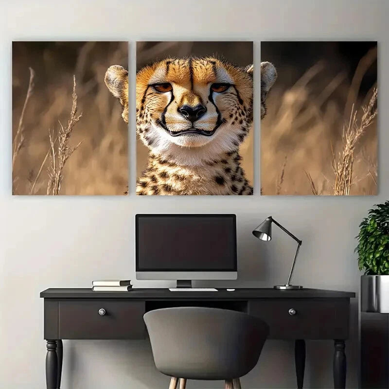 3pcs Funny Cheetah Silly Face Kruger National Park Metal Print Ready to Hang Art - Bella Home Decor