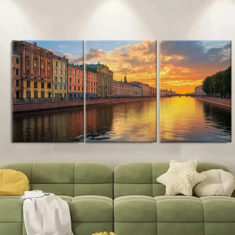 3pcs Calm Moyka River Metal Print Ready to Hang Art - Bella Home Decor