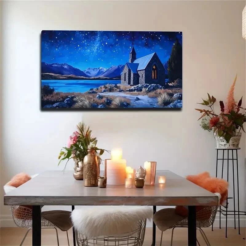 Lakeside Night Scene Wall Art Canvas Office Home Room Framed 120x60cm