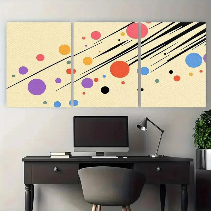 3pcs Polka Dots On Cream Background Metal Print Ready to Hang Art