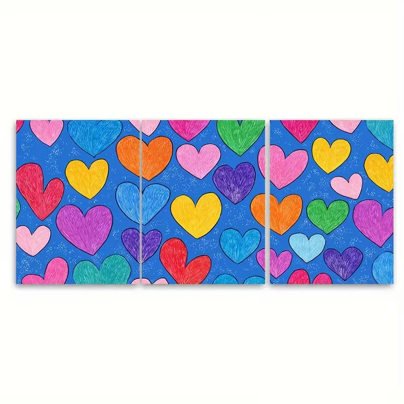 3pcs Cute Retro Heart Print Metal Print Ready to Hang Art - Bella Home Decor
