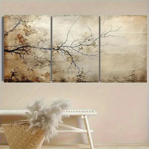 3pcs Weathered Tree Branch Texture Wall Art Canvas Unframed - High Quality Print 100% Australian Made Wall Canvas - Bella Home Decor