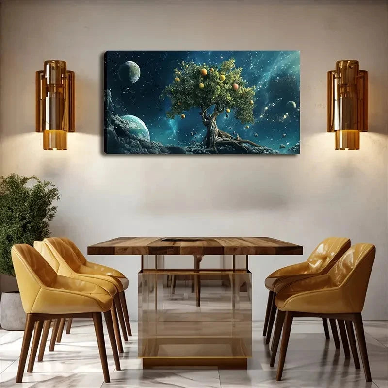 Big Tree Growing In Space Wall Art canvas office home room framed 120x60cm - Bella Home Decor