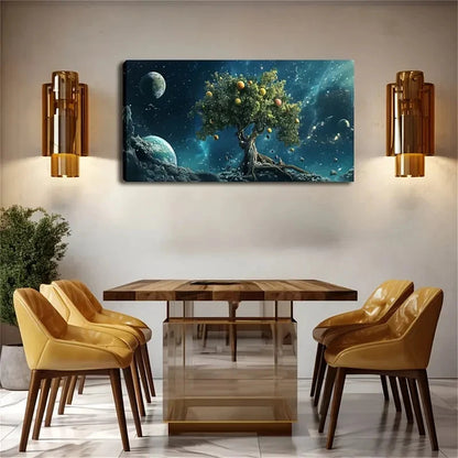 Big Tree Growing In Space Wall Art canvas office home room framed 120x60cm - Bella Home Decor