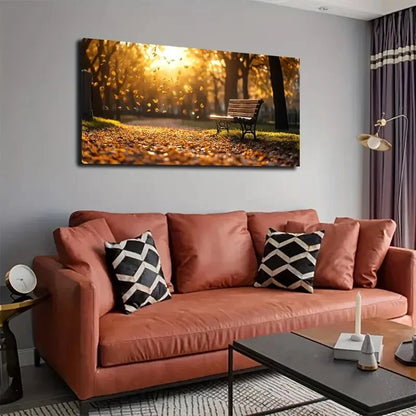 Autumn Pathway Wooden Bench Wall Art Canvas Office Home Room Framed 120x60cm - Bella Home Decor