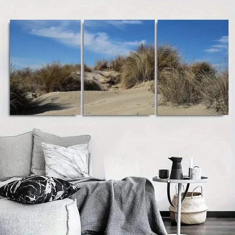 3pcs Coastal Sand Dunes Minimalist Desert Metal Print Ready to Hang Art - Bella Home Decor