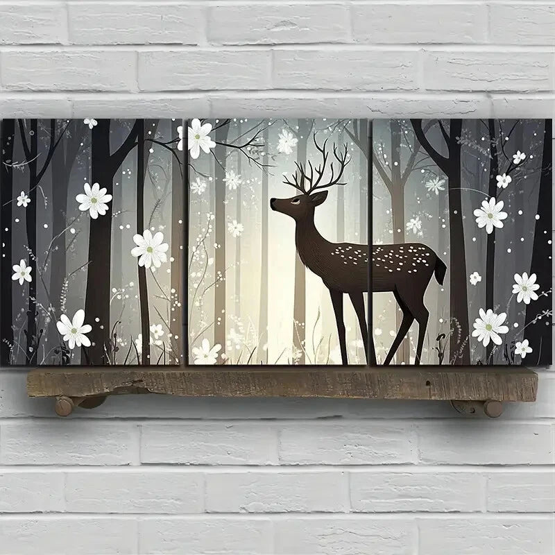 3pcs Beautiful Elk in The Forest Deer Metal Print Ready to Hang Art - Bella Home Decor