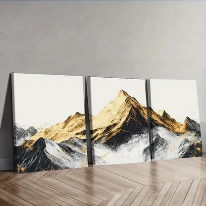 3pcs Golden and Silver Mountains Wall Art Canvas Unframed - High Quality Print 100% Australian Made Wall Canvas - Bella Home Decor