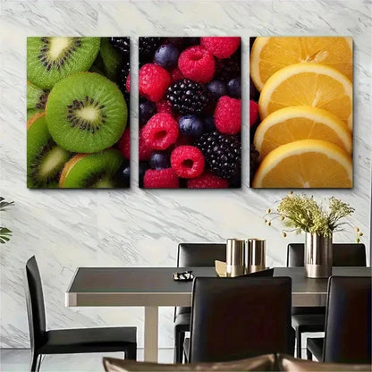 3pcs Tropical Fruit Mix Colourful Perfect Wall Art Set Canvas Framed 50x70cm - High Quality Print 100% Australian Made Wall Canvas Ready to Hang