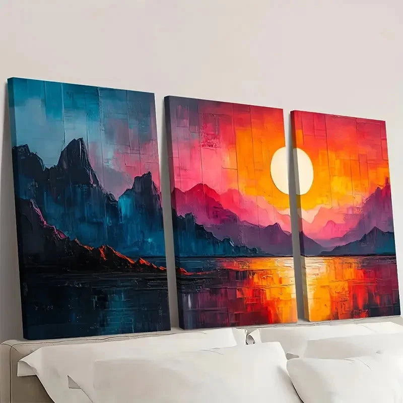 3pcs Vibrant Sunset & Mountain Scenery SC   Wall Art Set Canvas Framed 50x70cm - High Quality Print 100% Australian Made Wall Canvas Ready to Hang