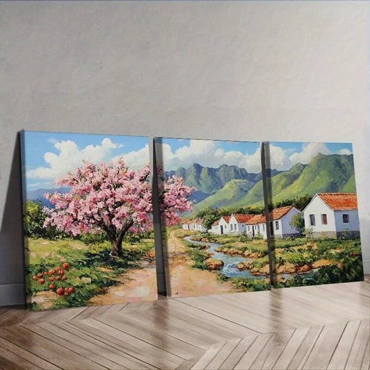 3pcs Modern Art Deco Cherry Blossom Nature Wall Art Set Canvas Framed 50x70cm - High Quality Print 100% Australian Made Wall Canvas Ready to Hang
