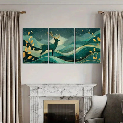 3pcs Abstract Deer Art Mountain Landscape Metal Print Ready to Hang Art - Bella Home Decor