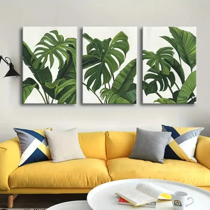 3pcs Tropical Green Leaves Wall Art Set Canvas Unframed - High Quality Print 100% Australian Made Wall Canvas