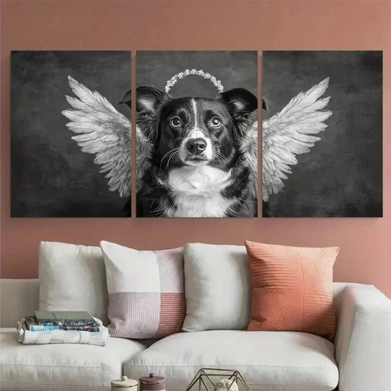 3pcs Pet Loss Memorial Portrait Angel Wings & Halo Metal Print Ready to Hang Art