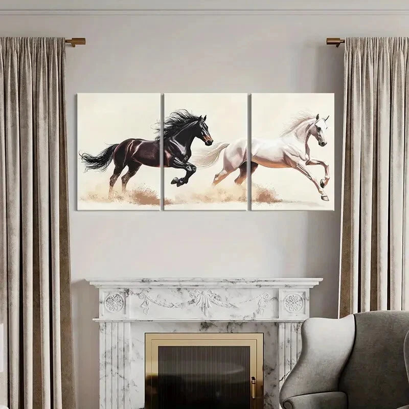 3pcs Equestrian Spirit Galloping Horses Poster Metal Print Ready to Hang Art - Bella Home Decor