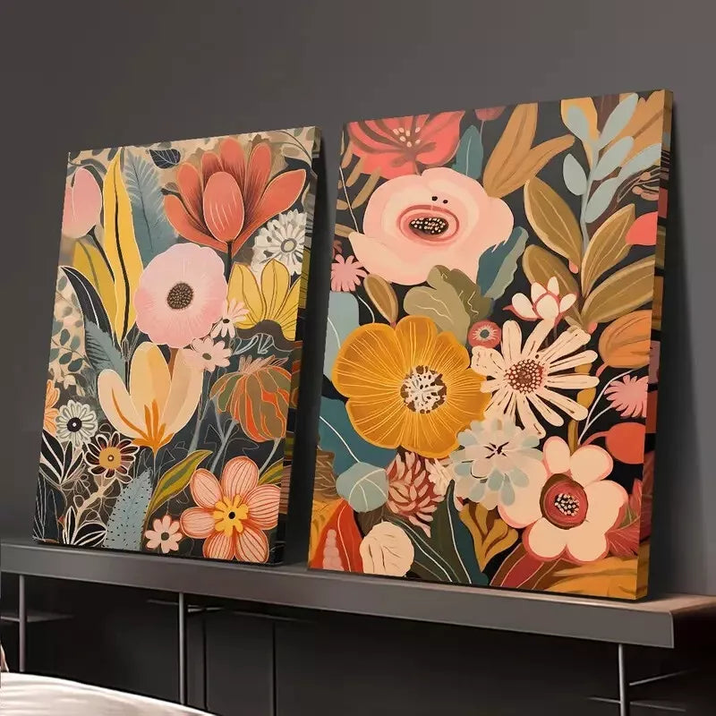 2pcs Mid Century Modern & Bohemian Style Canvas Framed 50x75cm - High Quality Print 100% Australian Made Wall Canvas Ready to Hang - Bella Home Decor