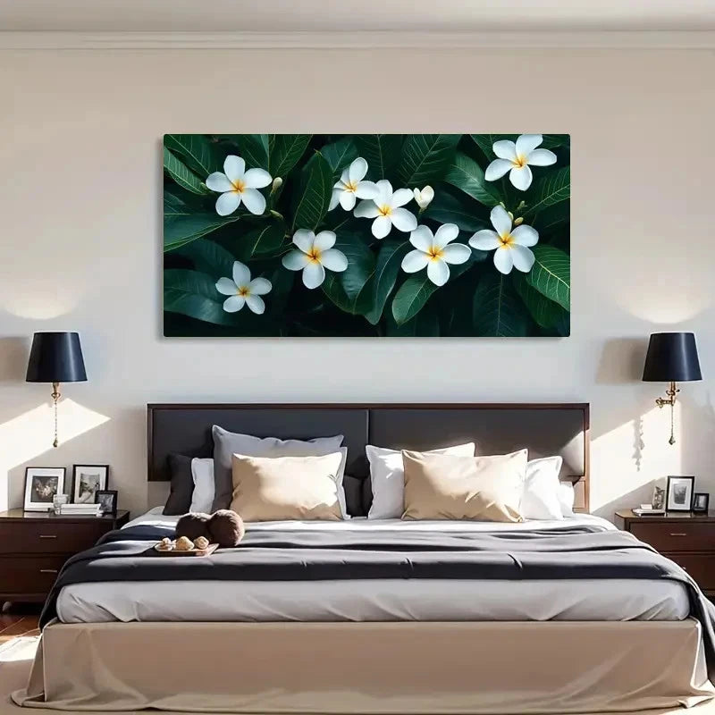 White Flowers & Dark Foliage Wall Art Canvas Office Home Room Framed 120x60cm - Bella Home Decor